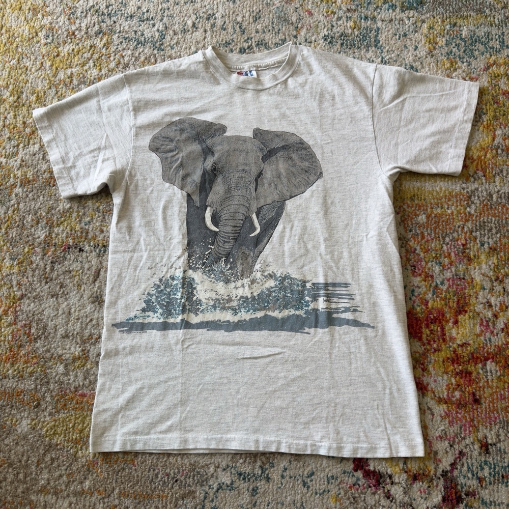 VINTAGE‎ 1988 Elephant Graphic Tee Gray Hanes Beefy-T S\M